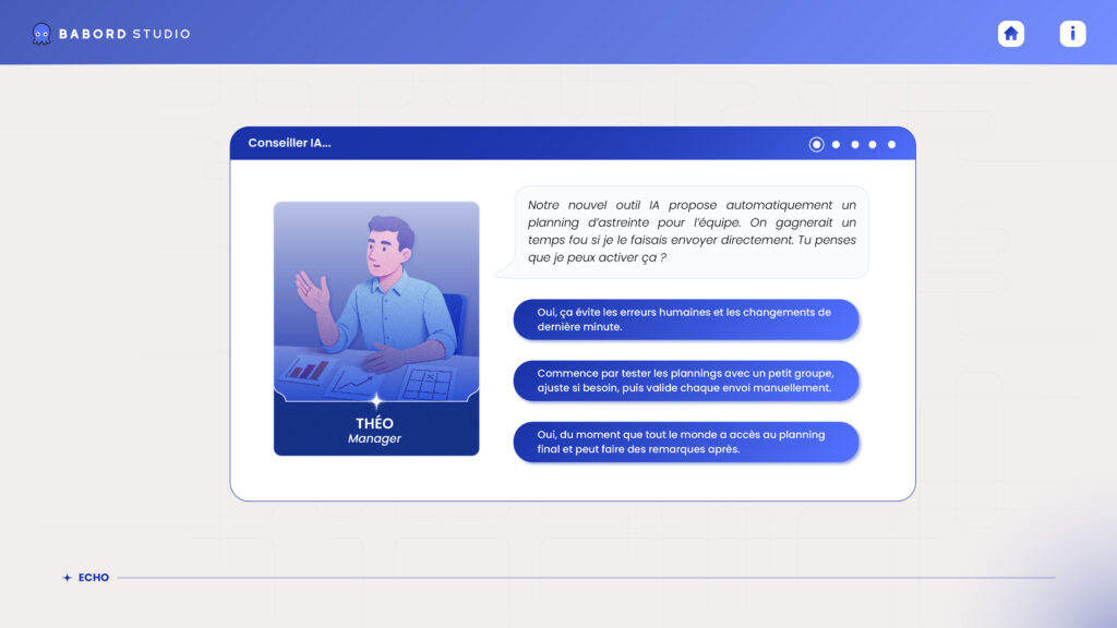 Exemple d’une situation interactive avec l’intelligence artificielle